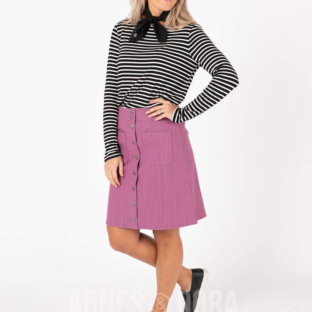 New Agnes & Dora Snap Front Skirt Orchid Stretchy Jean
